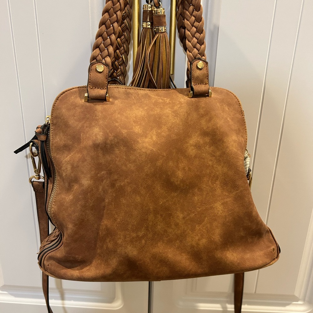 Brown Leather- Suede Tote Bag